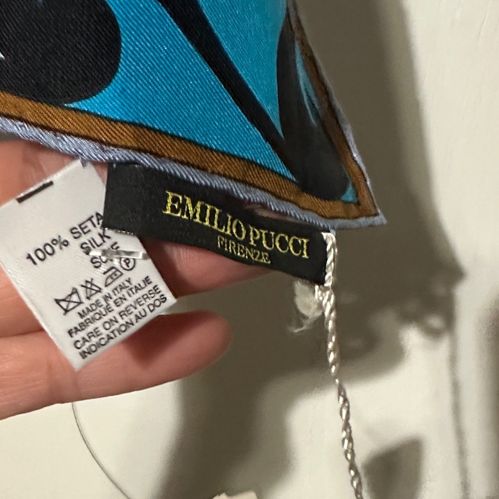 🆕Emilio Pucci Blue, Turquoise & Brown Swirl Print Silk Scarf - Picture 6 of 16